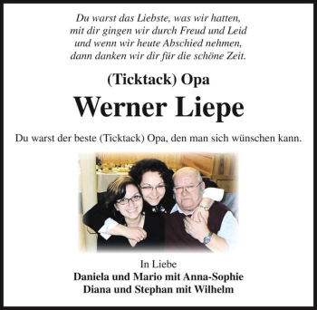 Traueranzeige von Werner Liepe  von Magdeburger Volksstimme