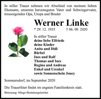 Traueranzeige von Werner Linke  von Magdeburger Volksstimme
