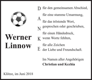 Traueranzeige von Werner Linnow  von Magdeburger Volksstimme