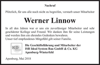Traueranzeige von Werner Linnow  von Magdeburger Volksstimme