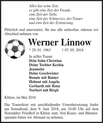Traueranzeige von Werner Linnow  von Magdeburger Volksstimme