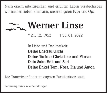 Traueranzeige von Werner Linse  von Magdeburger Volksstimme