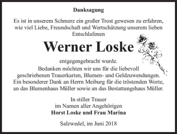 Traueranzeige von Werner Loske  von Magdeburger Volksstimme