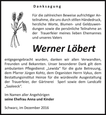 Traueranzeige von Werner Löbert  von Magdeburger Volksstimme