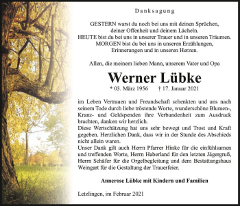 Traueranzeige von Werner Lübke  von Magdeburger Volksstimme