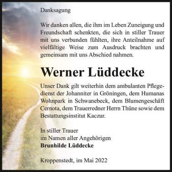 Traueranzeige von Werner Lüddecke  von Magdeburger Volksstimme