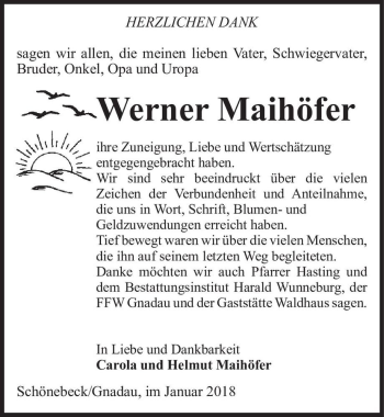 Traueranzeige von Werner Maihöfer  von Magdeburger Volksstimme