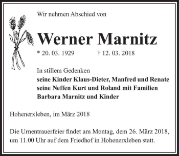 Traueranzeige von Werner Marnitz  von Magdeburger Volksstimme