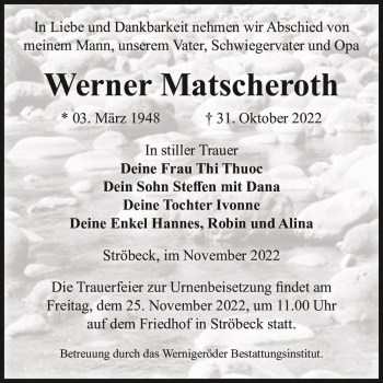 Traueranzeige von Werner Matscheroth  von Magdeburger Volksstimme