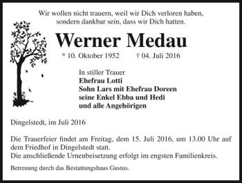 Traueranzeige von Werner Medau  von Magdeburger Volksstimme