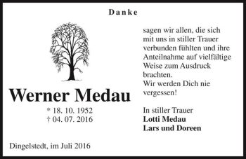 Traueranzeige von Werner Medau  von Magdeburger Volksstimme