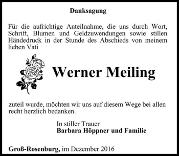 Traueranzeige von Werner Meiling  von Magdeburger Volksstimme
