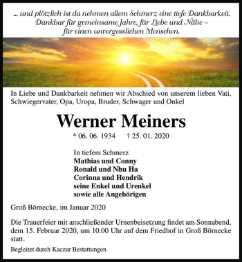Traueranzeige von Werner Meiners  von Magdeburger Volksstimme