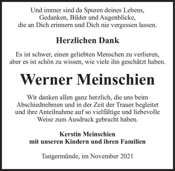 Traueranzeige von Werner Meinschien  von Magdeburger Volksstimme