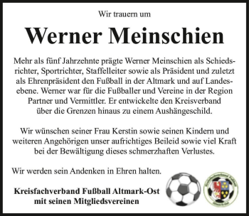 Traueranzeige von Werner Meinschien  von Magdeburger Volksstimme