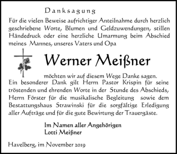 Traueranzeige von Werner Meißner  von Magdeburger Volksstimme