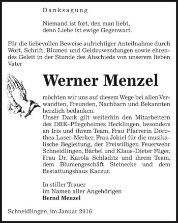 Traueranzeige von Werner Menzel  von Magdeburger Volksstimme