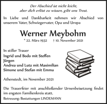 Traueranzeige von Werner Meybohm  von Magdeburger Volksstimme