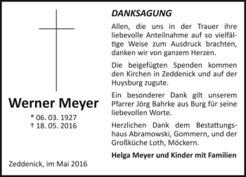 Traueranzeige von Werner Meyer  von Magdeburger Volksstimme