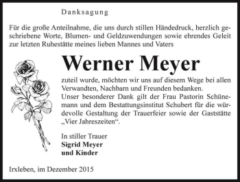 Traueranzeige von Werner Meyer  von Magdeburger Volksstimme