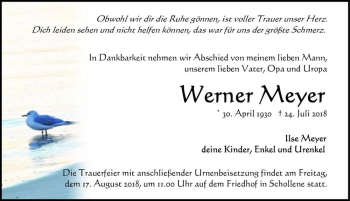 Traueranzeige von Werner Meyer  von Magdeburger Volksstimme