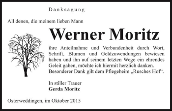 Traueranzeige von Werner Moritz  von Magdeburger Volksstimme