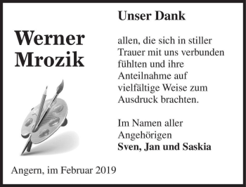 Traueranzeige von Werner Mrozik  von Magdeburger Volksstimme