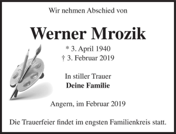 Traueranzeige von Werner Mrozik  von Magdeburger Volksstimme