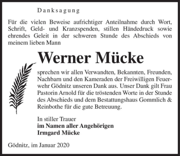 Traueranzeige von Werner Mücke  von Magdeburger Volksstimme