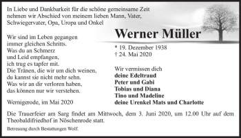 Traueranzeige von Werner Müller  von Magdeburger Volksstimme