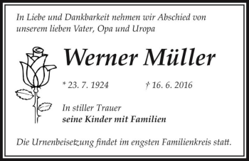 Traueranzeige von Werner Müller  von Magdeburger Volksstimme