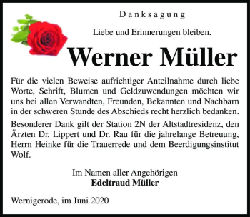 Traueranzeige von Werner Müller  von Magdeburger Volksstimme