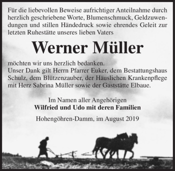 Traueranzeige von Werner Müller  von Magdeburger Volksstimme