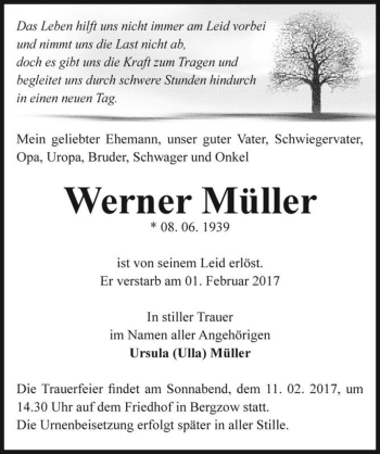 Traueranzeige von Werner Müller  von Magdeburger Volksstimme
