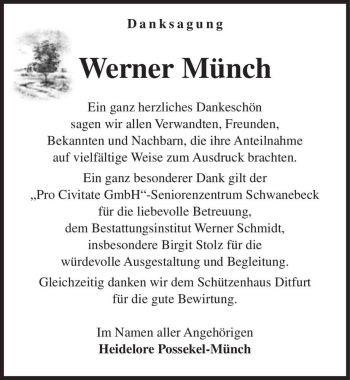 Traueranzeige von Werner Münch  von Magdeburger Volksstimme