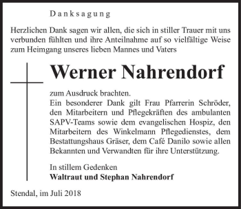 Traueranzeige von Werner Nahrendorf  von Magdeburger Volksstimme