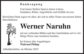 Traueranzeige von Werner Naruhn  von Magdeburger Volksstimme