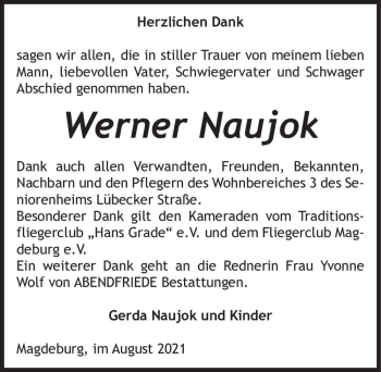 Traueranzeige von Werner Naujok  von Magdeburger Volksstimme