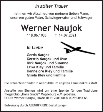 Traueranzeige von Werner Naujok  von Magdeburger Volksstimme