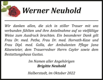 Traueranzeige von Werner Neuhold  von Magdeburger Volksstimme
