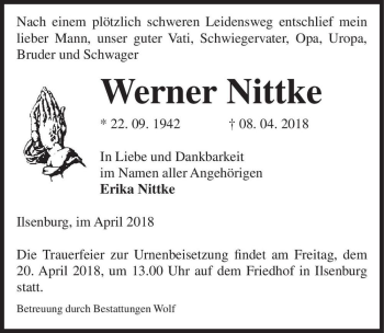 Traueranzeige von Werner Nittke  von Magdeburger Volksstimme