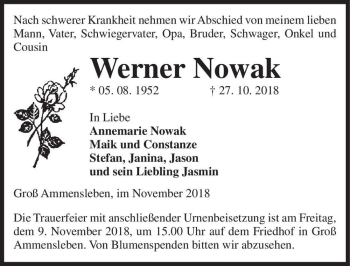 Traueranzeige von Werner Nowak  von Magdeburger Volksstimme