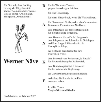 Traueranzeige von Werner Näve  von Magdeburger Volksstimme