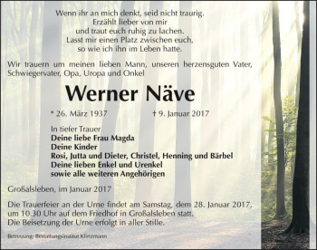 Traueranzeige von Werner Näve  von Magdeburger Volksstimme