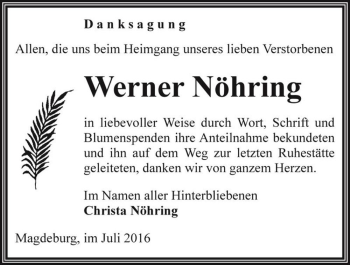 Traueranzeige von Werner Nöhring  von Magdeburger Volksstimme