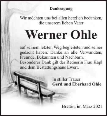 Traueranzeige von Werner Ohle  von Magdeburger Volksstimme