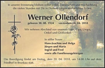 Traueranzeige von Werner Ollendorf  von Magdeburger Volksstimme