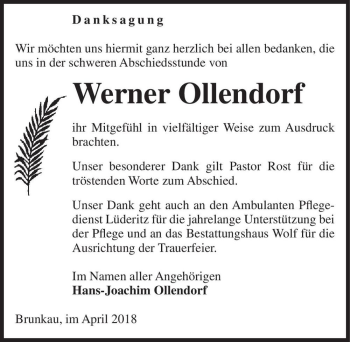 Traueranzeige von Werner Ollendorf  von Magdeburger Volksstimme