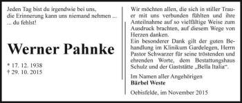 Traueranzeige von Werner Pahnke  von Magdeburger Volksstimme