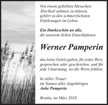 Traueranzeige von Werner Pamperin  von Magdeburger Volksstimme